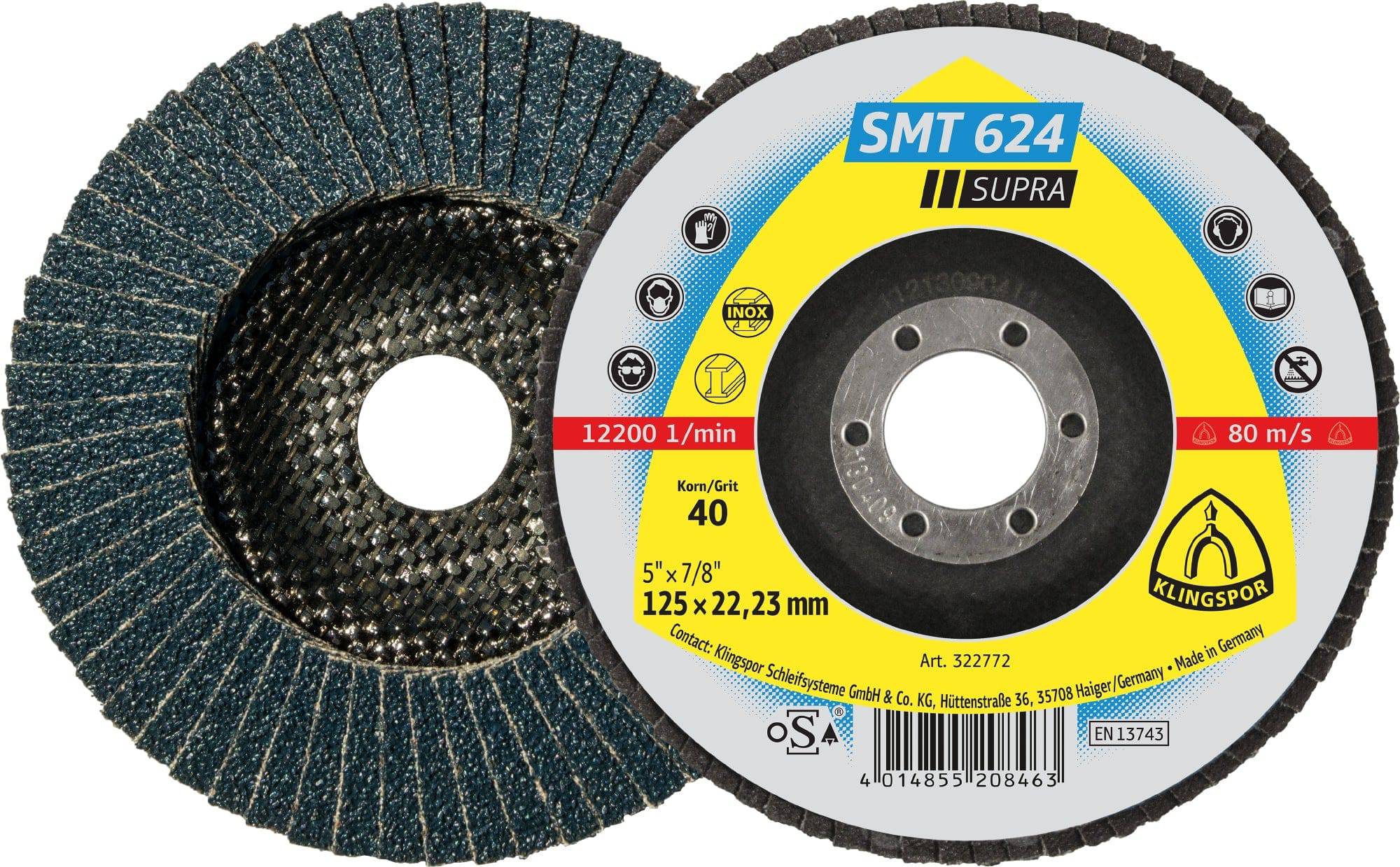 Klingspor Flap Disc 7 Inch X 7/8 Inch Convex 12 Degree 40 Grit SMT624 ...