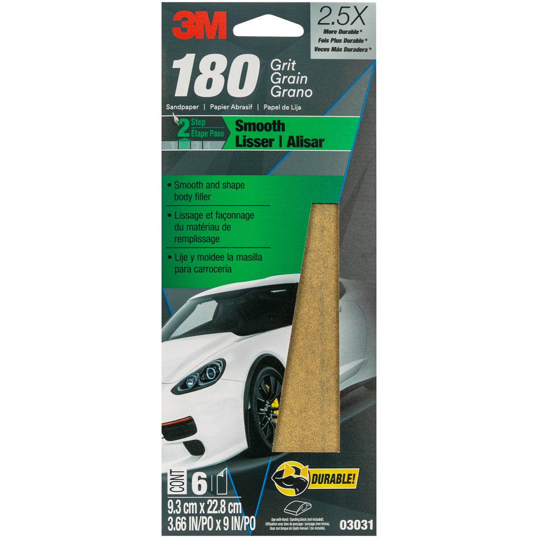 3M 03031NA-F - 3-2/3 Inch x 9 Inch Aluminum Oxide 180 Grit Plain Non-Vacuum Abrasive Paper Strip 7100280950 — official package image
