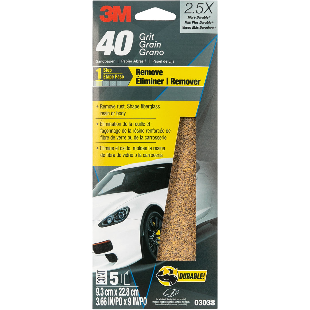 3M 3038 - Sandpaper 40 Grit (3-2/3 in x 9 in) 7100281966 — official package image