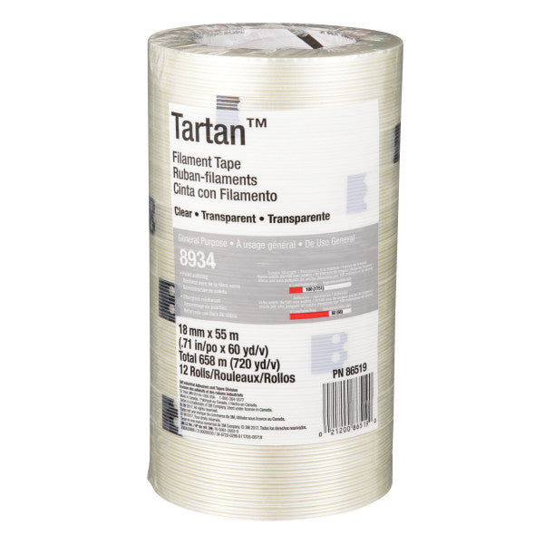 3M Tartan 8934-18X55-BULK - Filament Tape 8934 Clear (0.70 Inch x 60.14 Yards) 7000028886