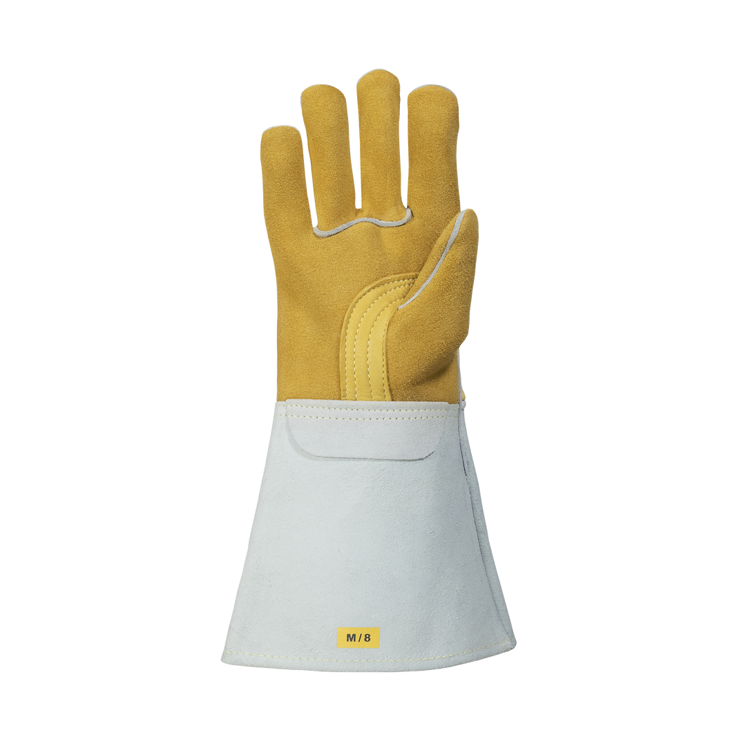 Superior Glove 305ENLBM Endura Grain Elkskin welding glove with Nomex lining and split leather cuff, showing the palm detail.