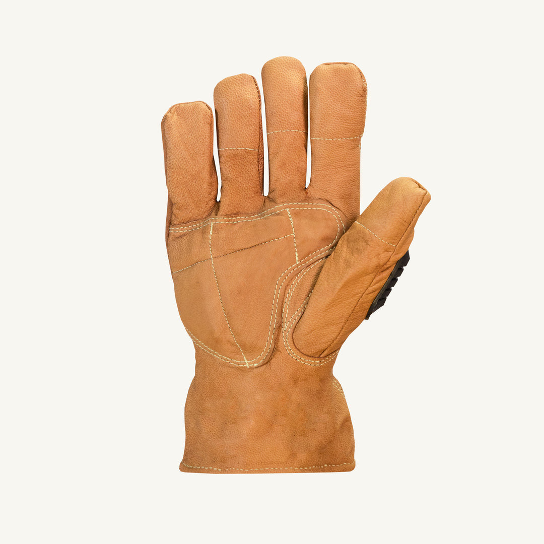 Superior Glove Endura goatskin driver glove with oilbloc-treated finger caps, Kevlar lining, and TPR back for crush resistance.