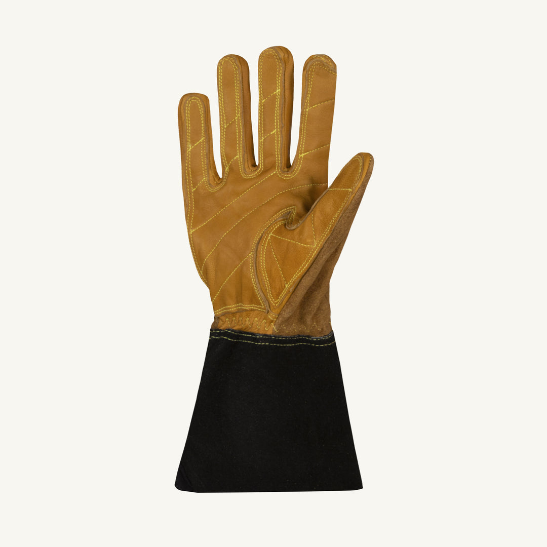Superior Glove Endura oilbloc grain goat glove with double palm, split back, Kevlar stitching, and leather cuff for industrial work.