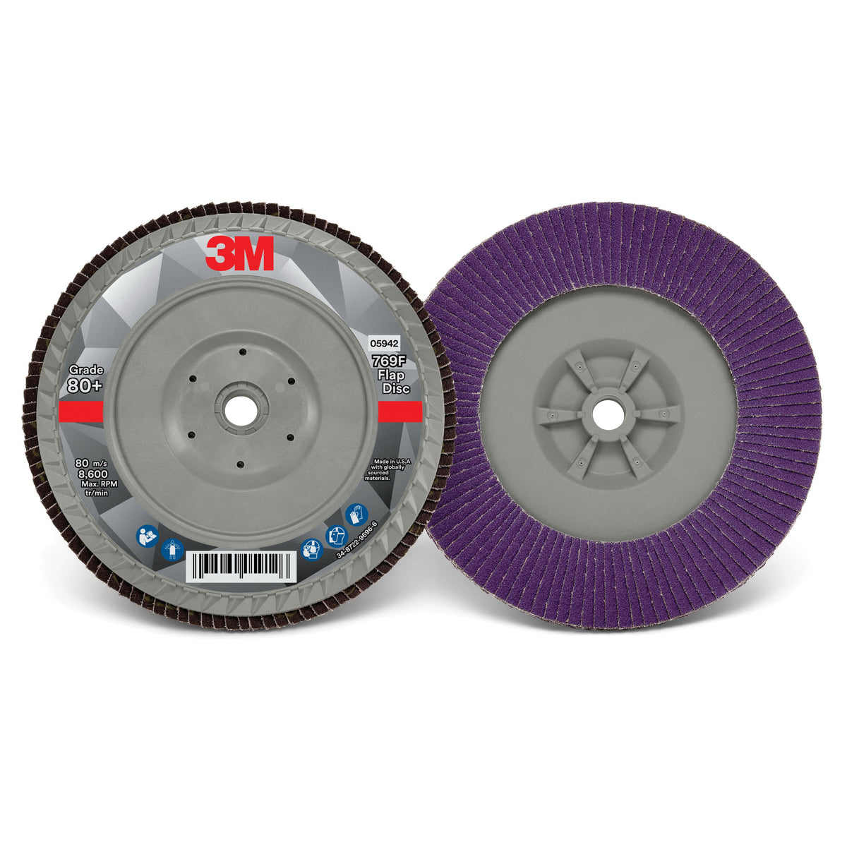 3M AB05942 Flap Disc 769F T27 80+ YF- for grinding and finishing on metal surfaces, 7-inch diameter with 5/8-11 inch arbor