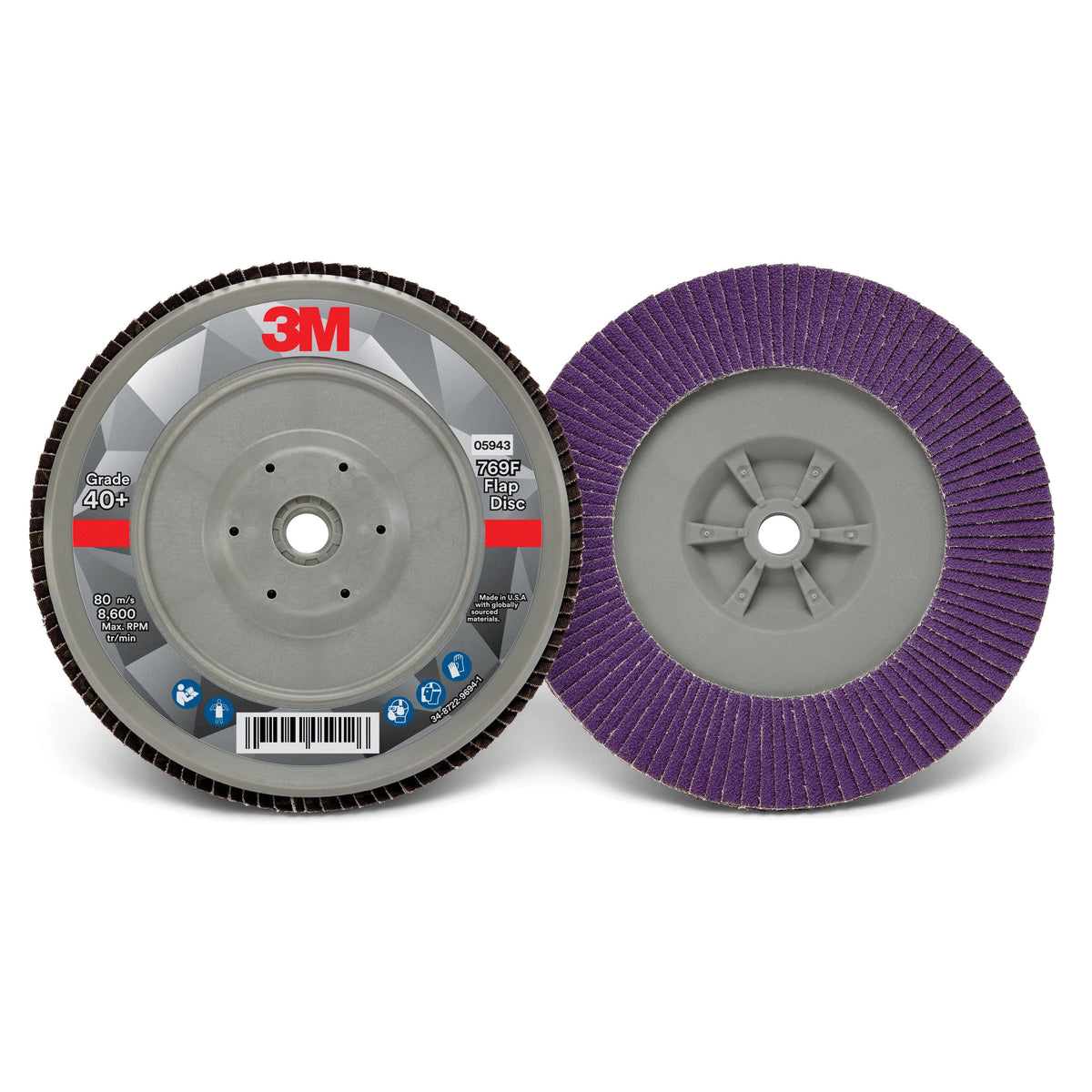 3M AB05943 Flap Disc 769F T29, 7-inch diameter, 5/8-11 inch arbor, 40+ grit for grinding and finishing tasks