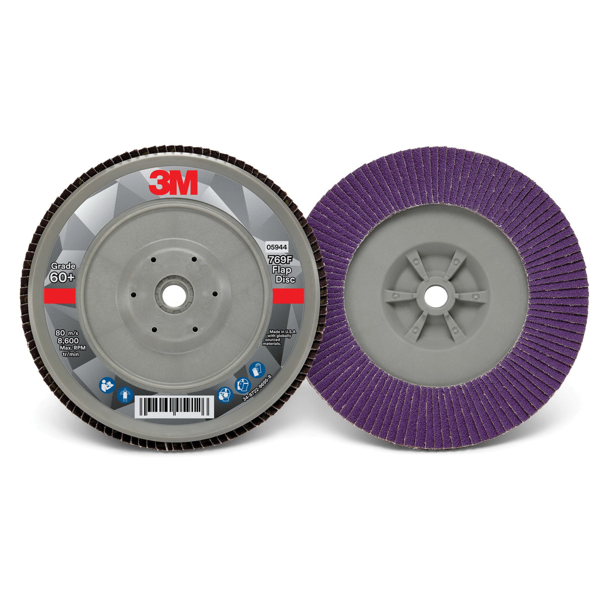 3M AB05944 flap disc T29 7-inch diameter with 5/8-11 inch arbor, YF-weight grinding and polishing tool.