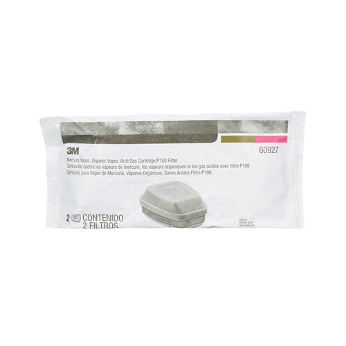 3M 60927 mercury, organic vapor, acid gas cartridge with P100 particulate filter for respiratory protection.