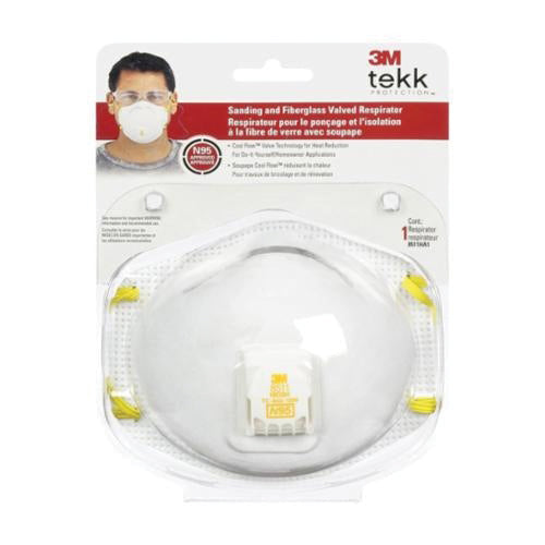 3M 8511H1-DC-PS N95 respirator with valve, designed for sanding and fiberglass protection, featuring a secure fit.