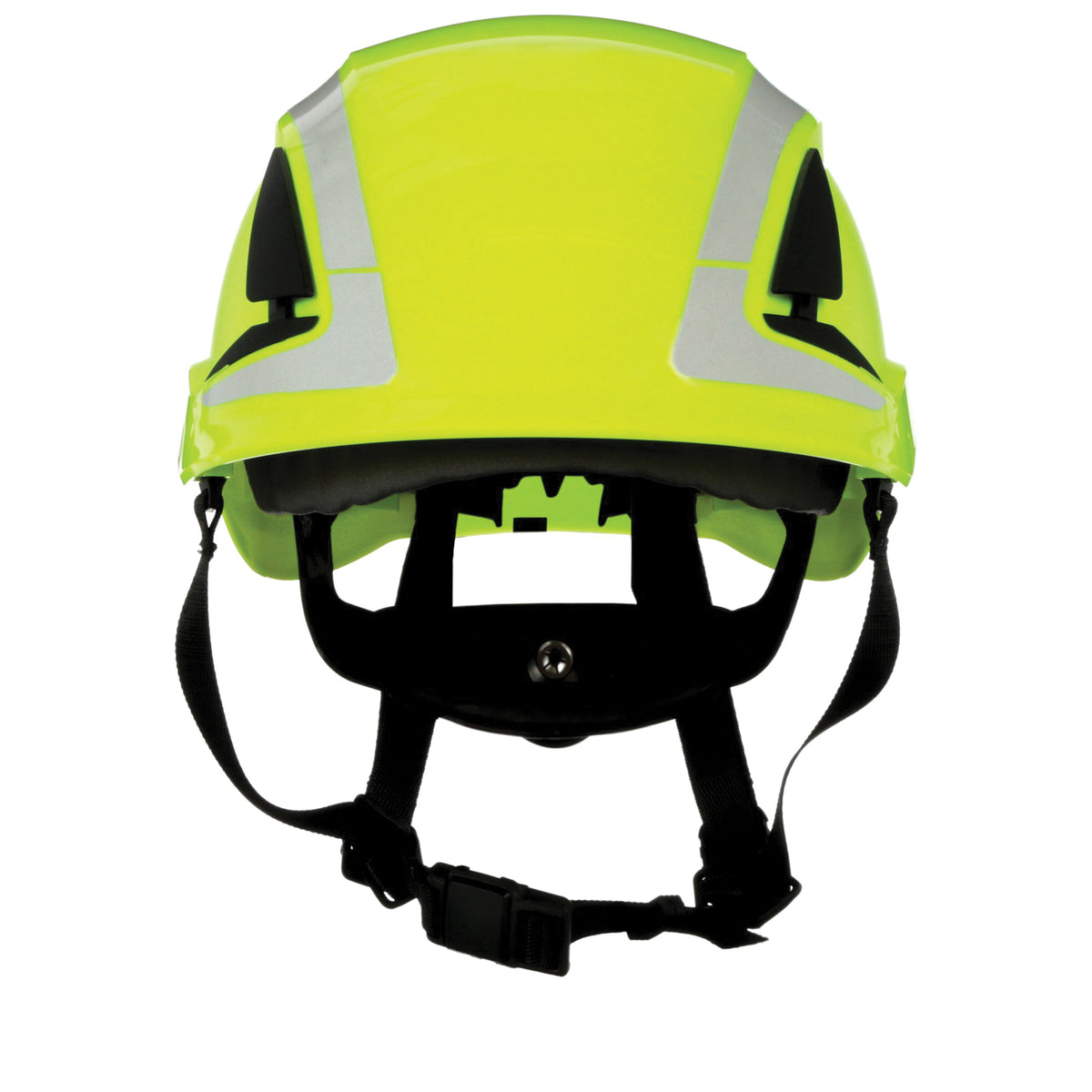Green 3M SecureFit X5014X-ANSI safety helmet with Scotchlite reflective material from the X5000 Series, shown in the image.