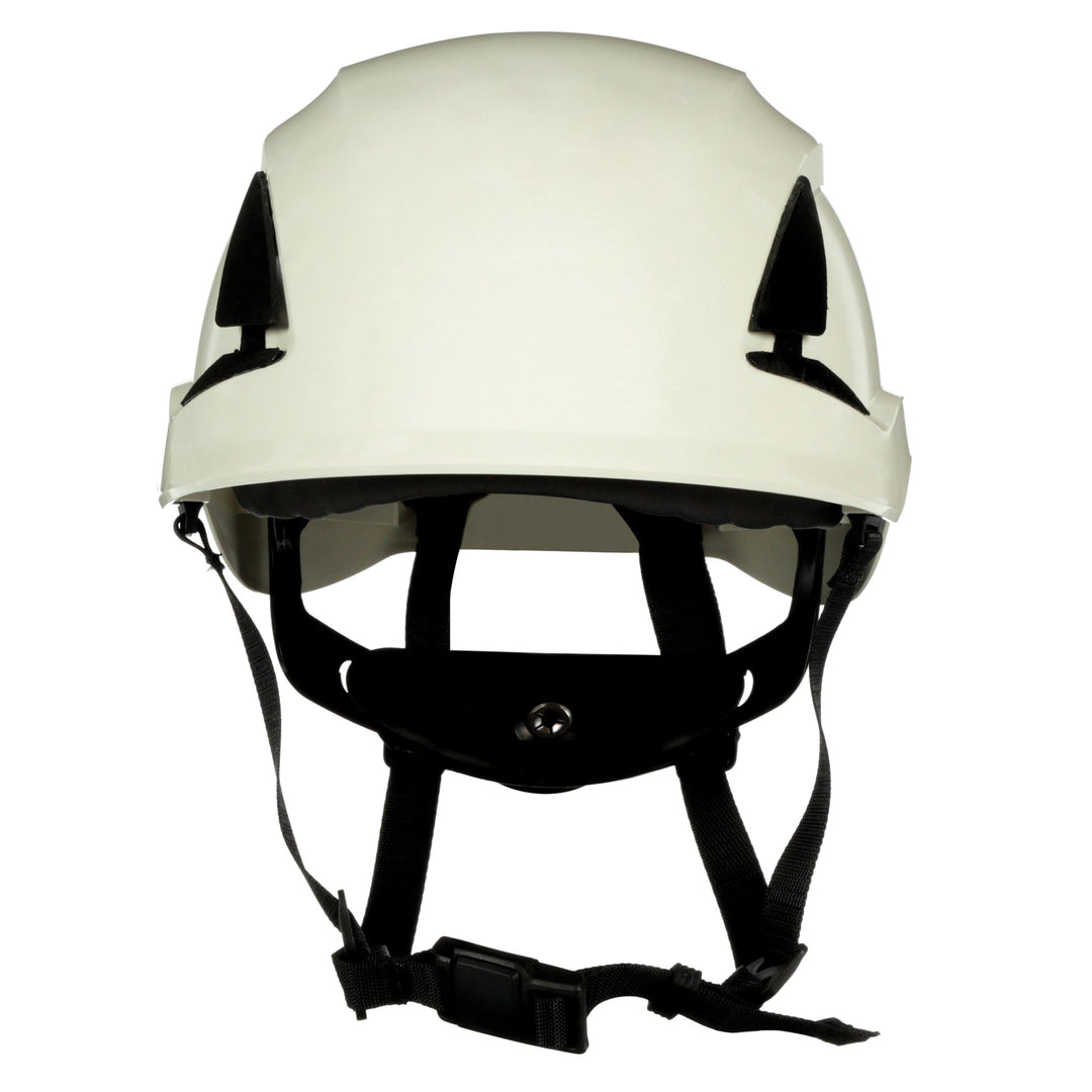 White 3M SecureFit X5001-ANSI safety helmet from X5000 series, featuring adjustable headband and durable construction.
