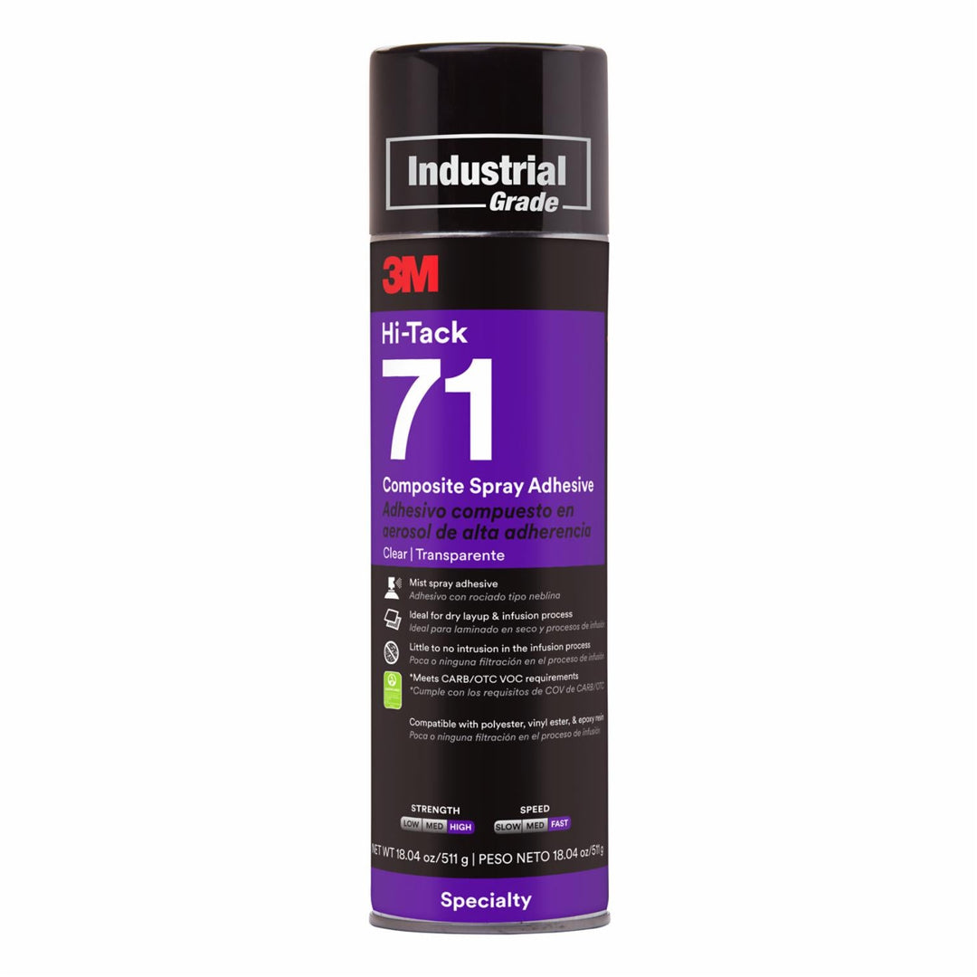 3M TM Hi-Tack Composite Spray Adhesive 71, Clear, 24 fl oz (709 mL), 18.04 oz Net, 12 Can/Case