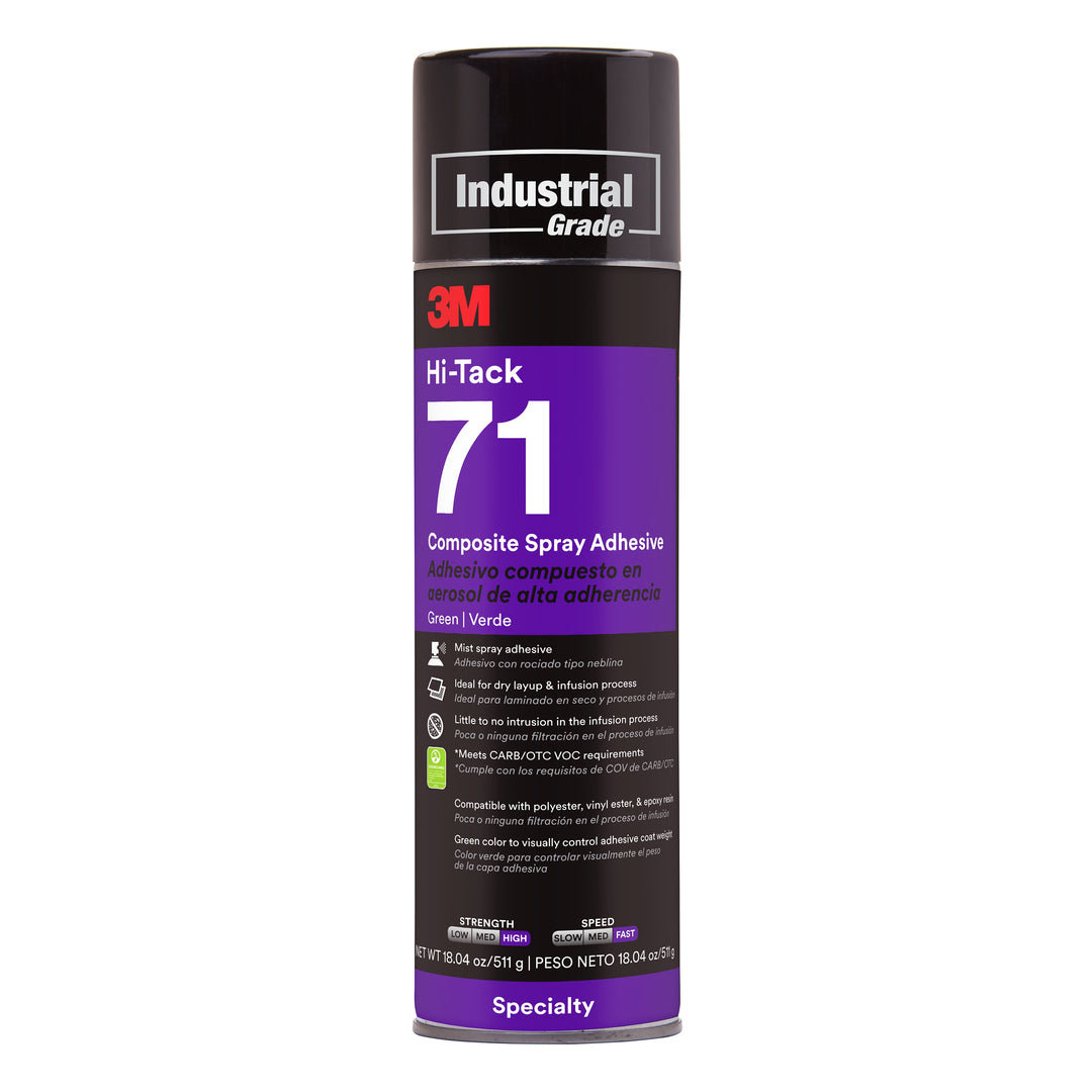 3M TM Hi-Tack Composite Spray Adhesive 71, Green, 24 fl oz (709 mL), 18.04 oz Net , 12 Can/Case