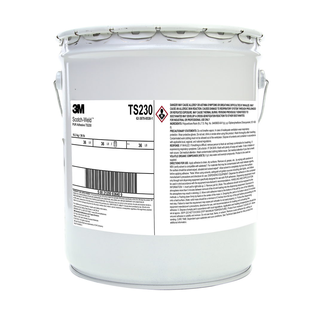 3M TM Scotch-Weld TM Polyurethane Reactive Adhesive, TS230, white, 5 gal. pail (20 L)