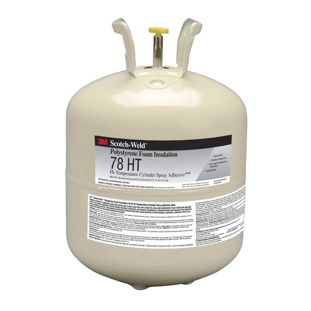 3M TM Hi-Temperature Polystyrene Insulation 78, HT Cylinder Spray Adhesive, Blue, Large, 28.5 lb Net (12.92 kg), 1 Each/Case