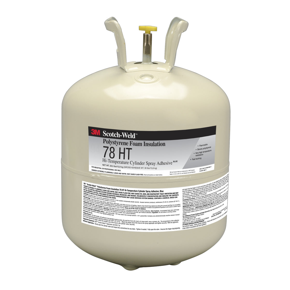 3M TM Hi-Temperature Polystyrene Insulation 78, HT Cylinder Spray Adhesive, Blue, Large, 28.5 lb Net (12.92 kg), 1 Each/Case