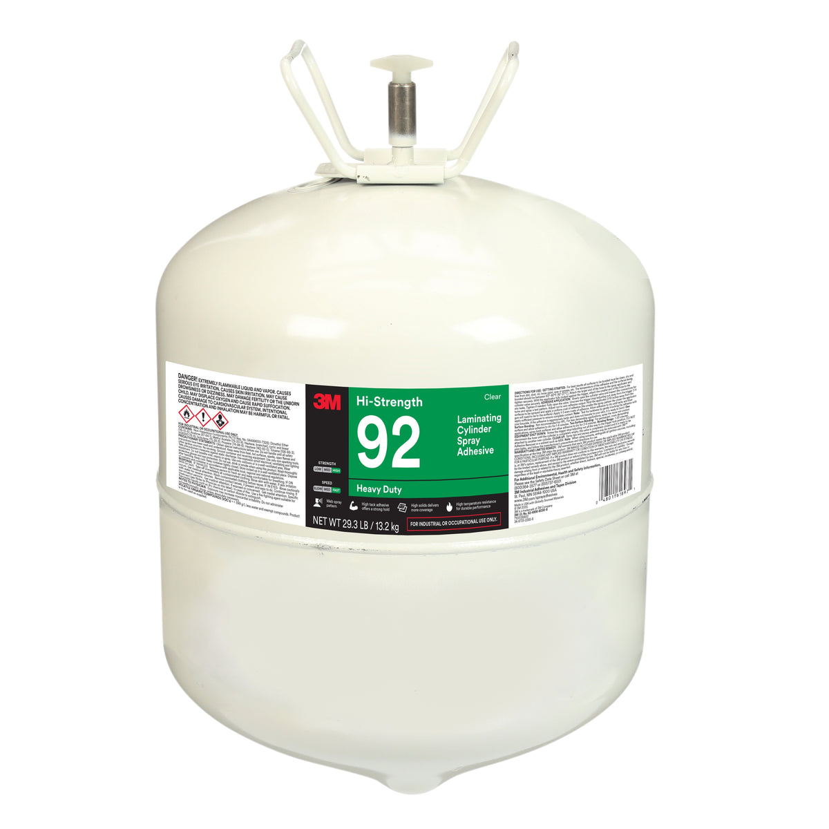3M TM Hi-Strength Laminating 92, Cylinder Spray Adhesive, Clear, Intermediate, Net Wt 139 lb (63 kg), 1 Each/Cylinder