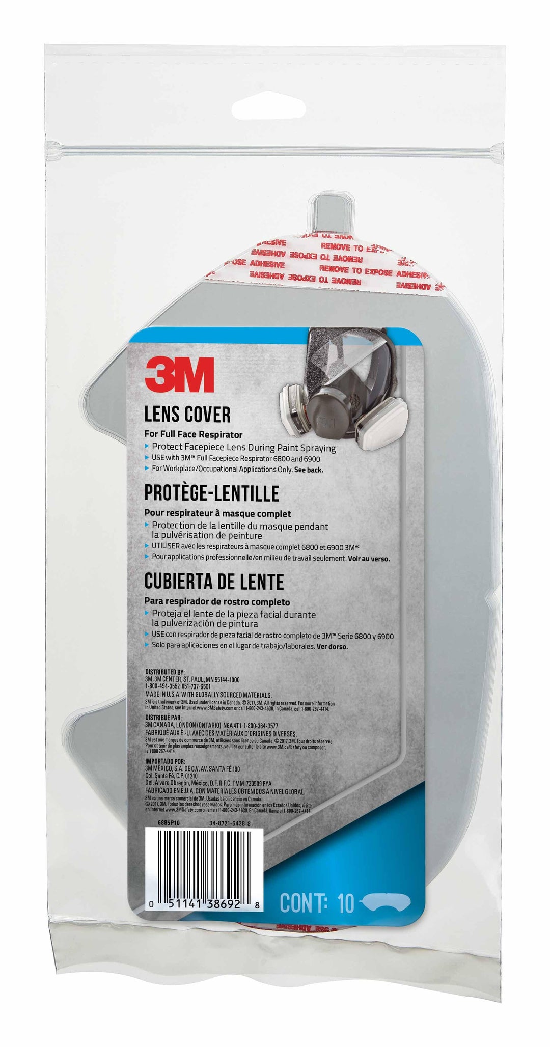Clear lens cover for 3M full face respirator 6800 and 6900, model 6885PC1-B-NA, provides protection and visibility