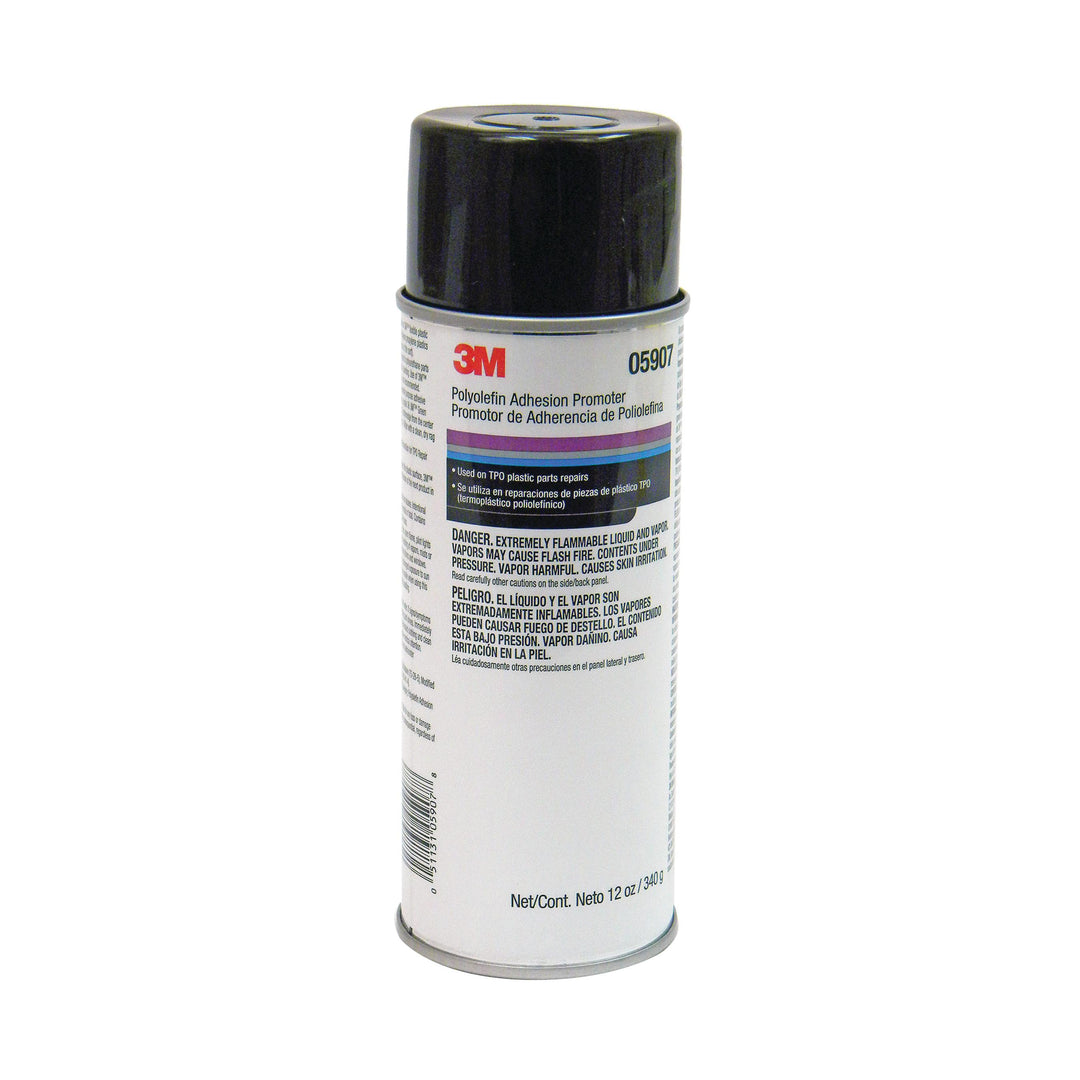 3M Automix 05907 polyolefin adhesion promoter in clear, 12 oz bottle, used for enhancing adhesion of various materials.