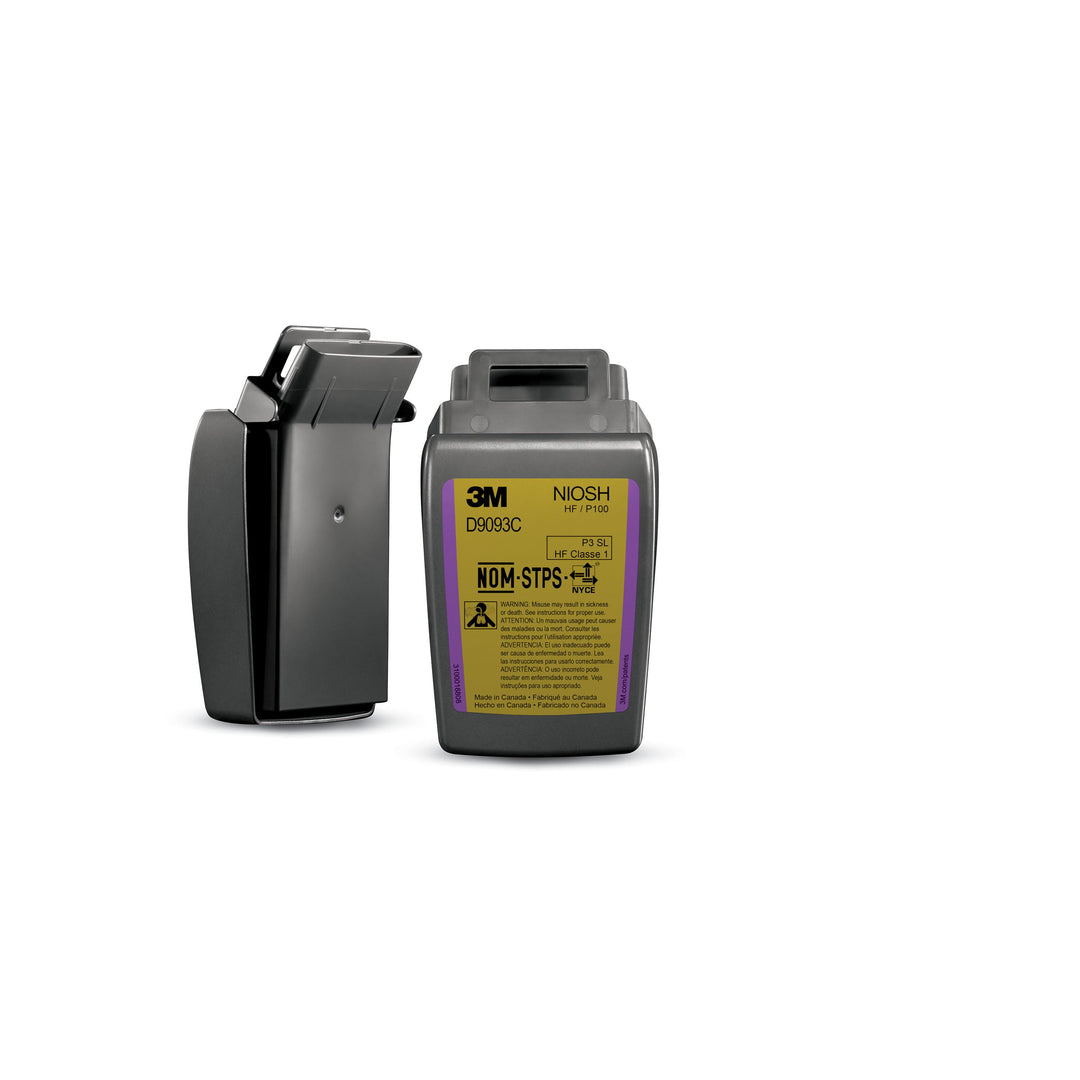 3M D9093C Secure Click P100 particulate filter with hydrogen fluoride protection and nuisance level OV/AG relief, shown on a neutral background.