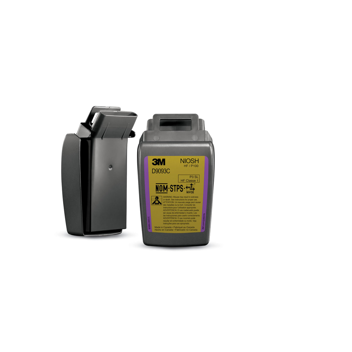 3M D9093C Secure Click P100 particulate filter with hydrogen fluoride protection and nuisance level OV/AG relief, shown on a neutral background.