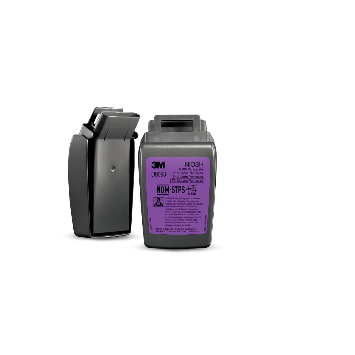 3M D9093 Secure Click Hard Case P100 Particulate Filter attached to respirator mask for respiratory protection.