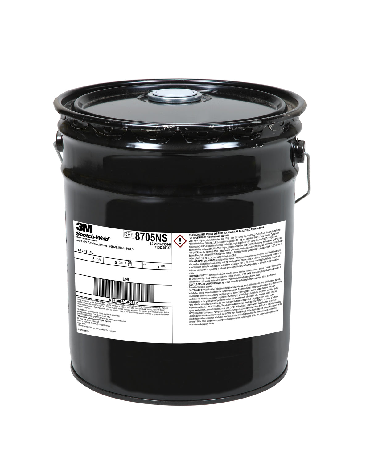 3M TM Scotch-Weld TM Low Odour Acrylic Adhesive 8705NS, Black, Part B, 5 gal (19 L), Drum (Pail)