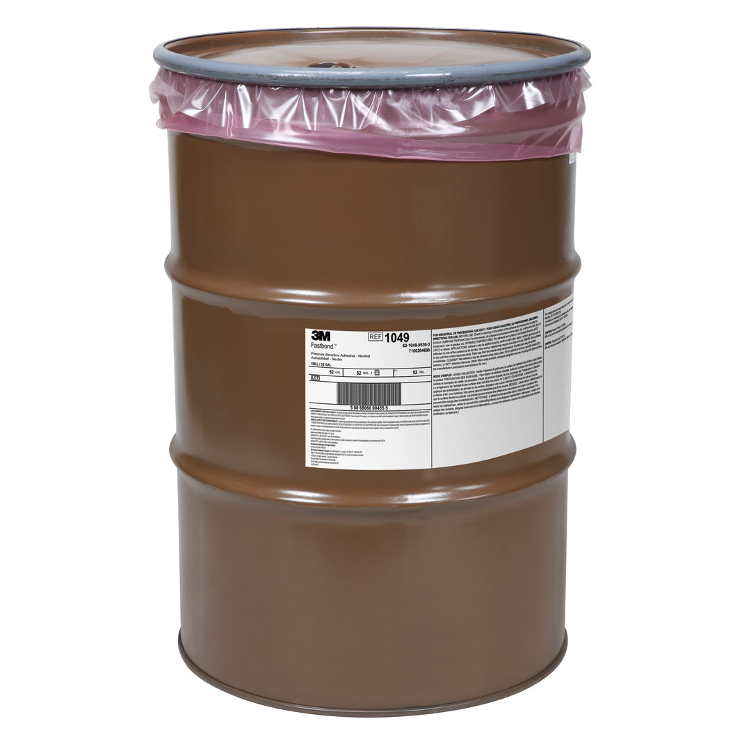 3M TM Fastbond TM Pressure Sensitive Adhesive 1049, Neutral, 55 Gallon (208.2 L) Open Head Drum (52 Gallon Net)