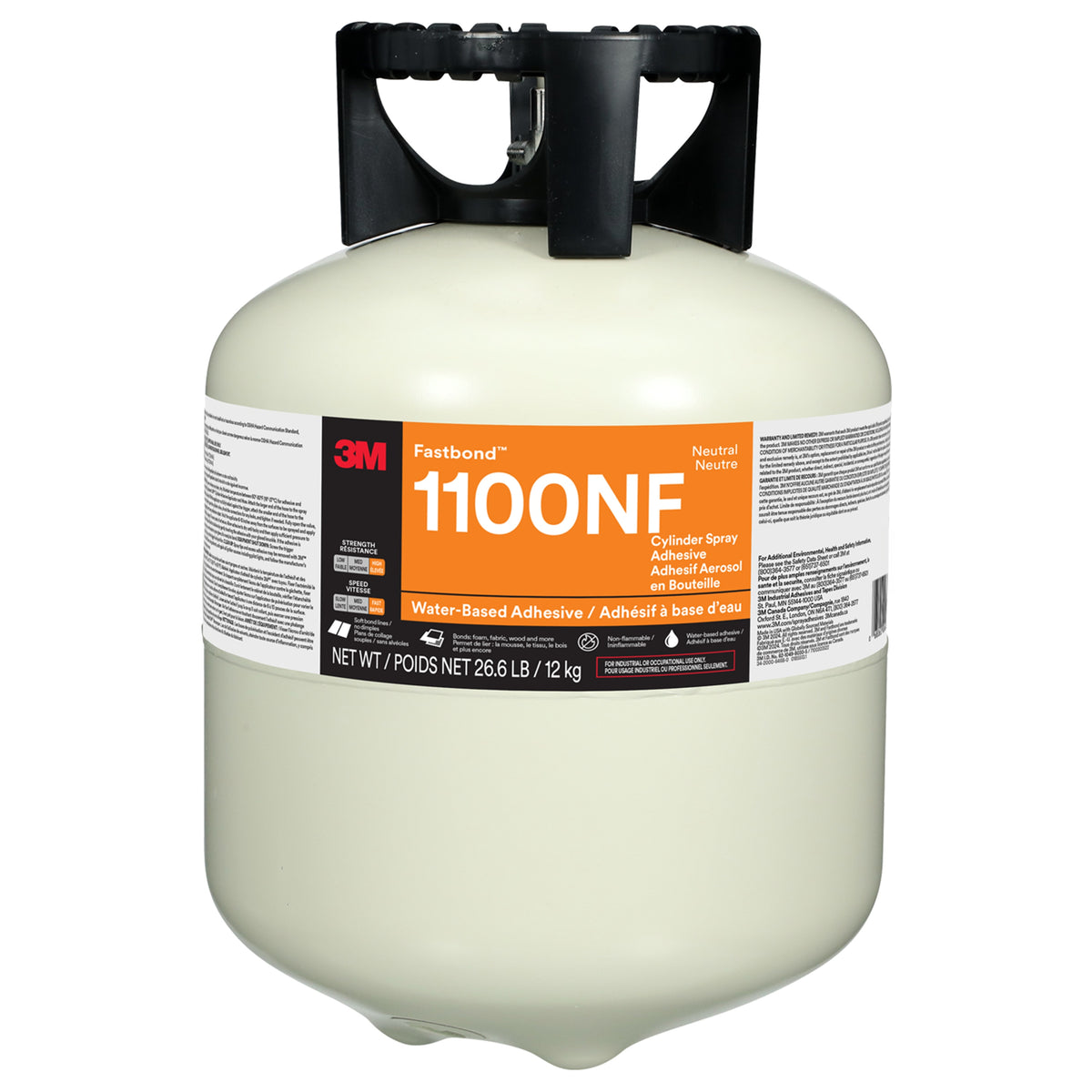3M TM Fastbond TM Cylinder Spray Foam Adhesive 1100NF, Neutral, Large Cylinder (Net Wt 26.6 lb / 12.1 kg), 1/Case
