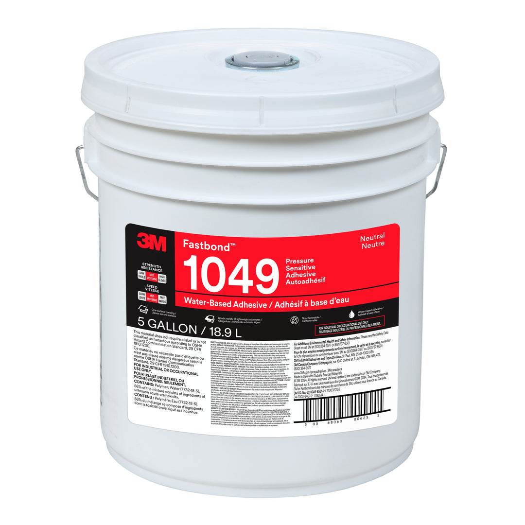 3M TM Fastbond TM Pressure Sensitive Adhesive 1049, Neutral, 5 Gallon (18.9 L), Drum