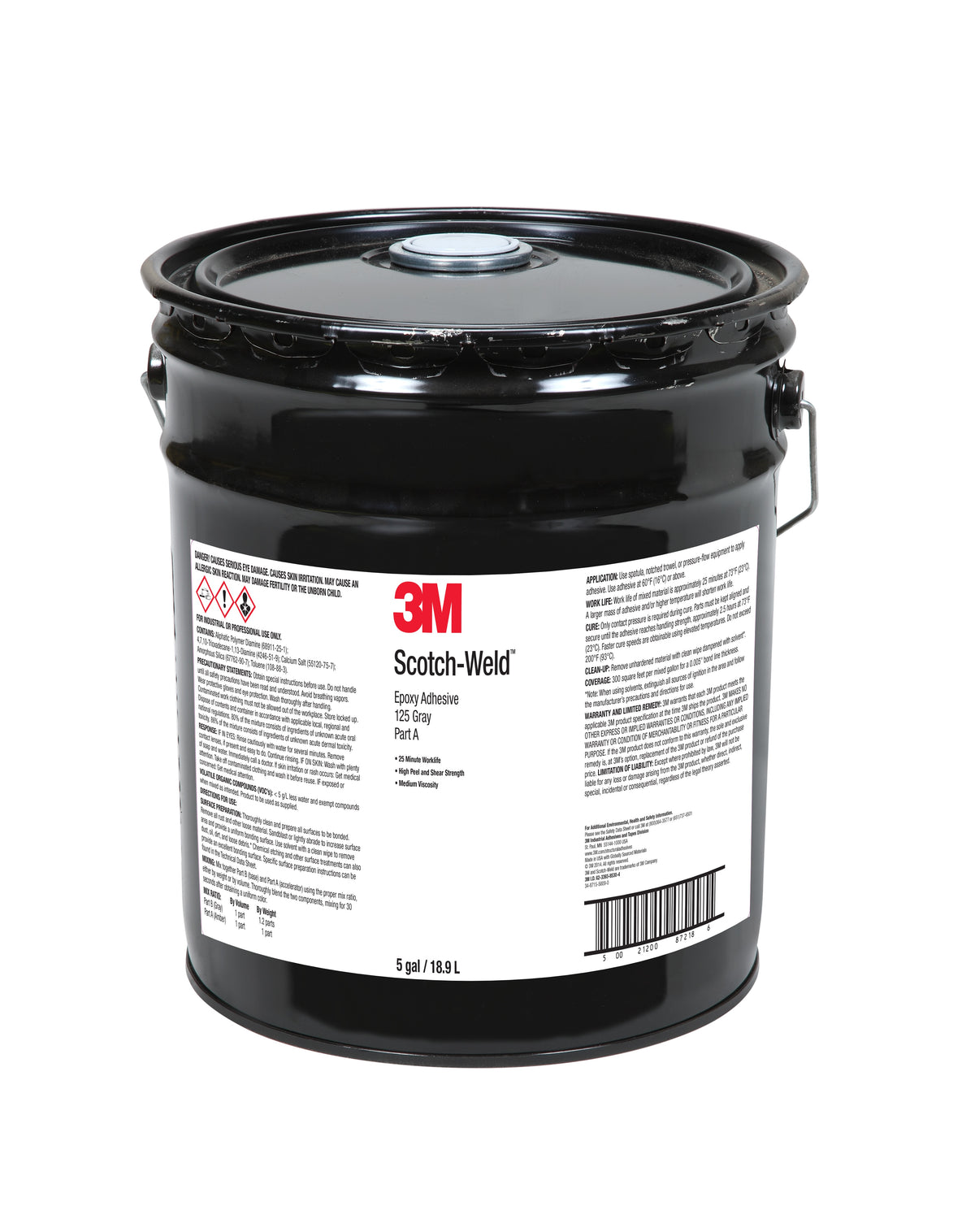 3M TM Scotch-Weld TM Epoxy Adhesive 125, Grey, Part A, 5 Gallon (18.9 L) (Pail), Drum