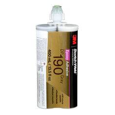 3M Scotch-Weld DP190 2-part epoxy cartridge in grey, shown in a Duo-Pak with 15.5 fl oz (400 ml) capacity.