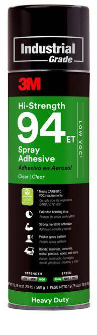 3M Spray 90 94 ET-LOW VOC - Hi-Strength 94 ET Spray Adhesive Low VOC <20% Clear 24 fl. Oz (709.77 ml) 7000121417 - eGrimesDirect
