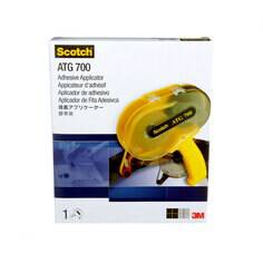 3M Scotch ATG-700 adhesive applicator with 1/2 and 3/4 inch wide roll options, used for precise adhesive application.