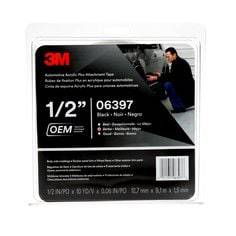 3M Automotive Acrylic Plus Attachment Tape in black, 1/2 inch x 10 yards, 60 mil thick, for secure automotive mounting.