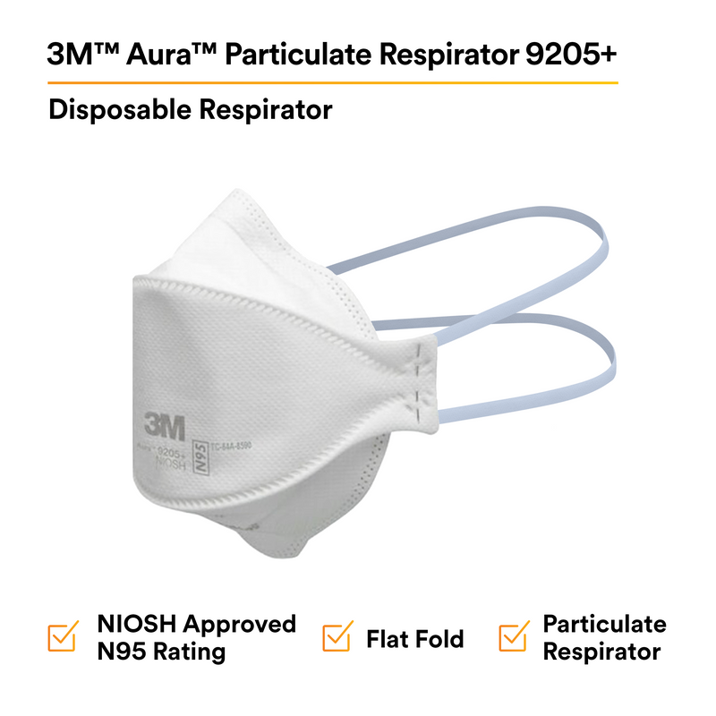 3M Aura™ 9205+ N95 Flat-Fold Particulate Respirator – Made in Canada, Individually Packaged (Case of 440 | Box of 20) – MFG 7100246592 - eGrimesDirect