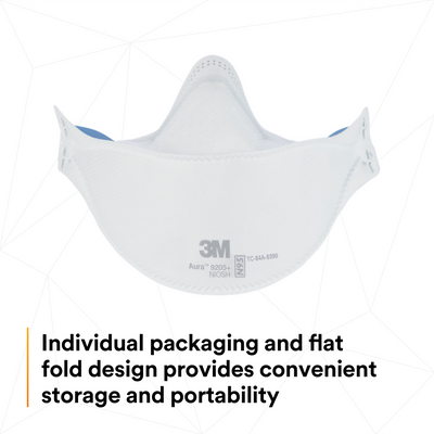 3M Aura™ 9205+ N95 Flat-Fold Particulate Respirator – Made in Canada, Individually Packaged (Case of 440 | Box of 20) – MFG 7100246592 - eGrimesDirect