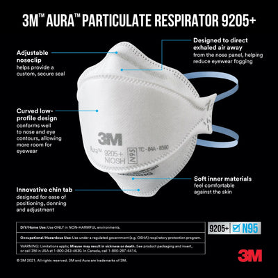 3M Aura 9205PH-20-DCCA - Aura Particulate Respirator 20 eaches/pack 4 packs/case 7100265116 - eGrimesDirect