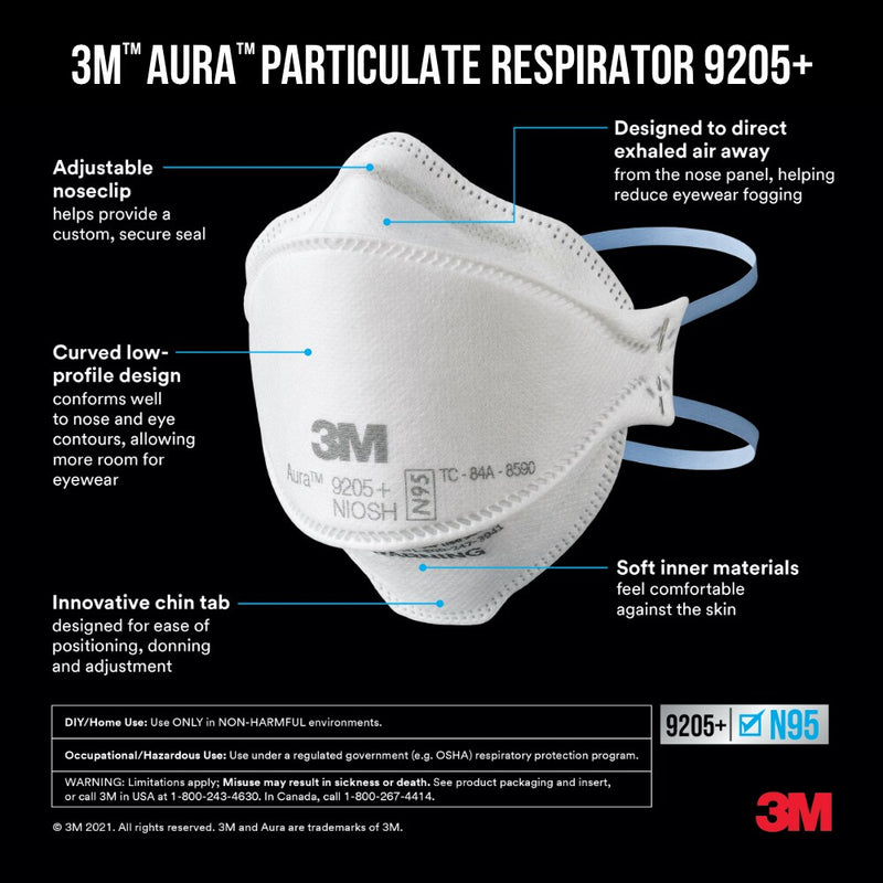 3M Aura 9205PH-20-DCCA - Aura Particulate Respirator 20 eaches/pack 4 packs/case 7100265116 - eGrimesDirect