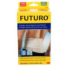 3M Futuro Stabilizing Back Support in white, small/medium size, designed to provide lumbar support and relief from back strain.