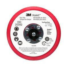 3M AB20352 Hookit backup pads with low profile design, 5-inch size, no hole, used for sanding and polishing applications.
