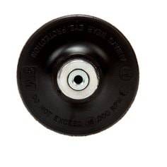 3M AB215 backup pad in black, medium grit, 3-inch diameter with 1/4-20 thread for polishing and sanding applications.