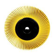 3M Scotch-Brite radial bristle brush with 6-inch diameter, 80 grit abrasive, includes adapter for surface cleaning and deburring.