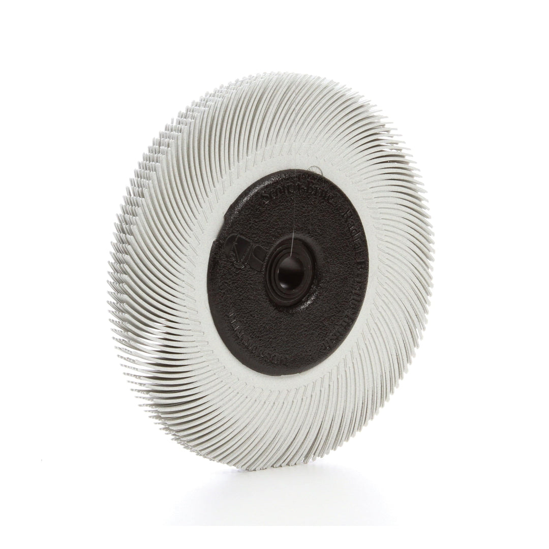 3M Scotch-Brite SB33212 radial bristle brush with 6-inch diameter, 120 grit, and adapter for surface cleaning and polishing.
