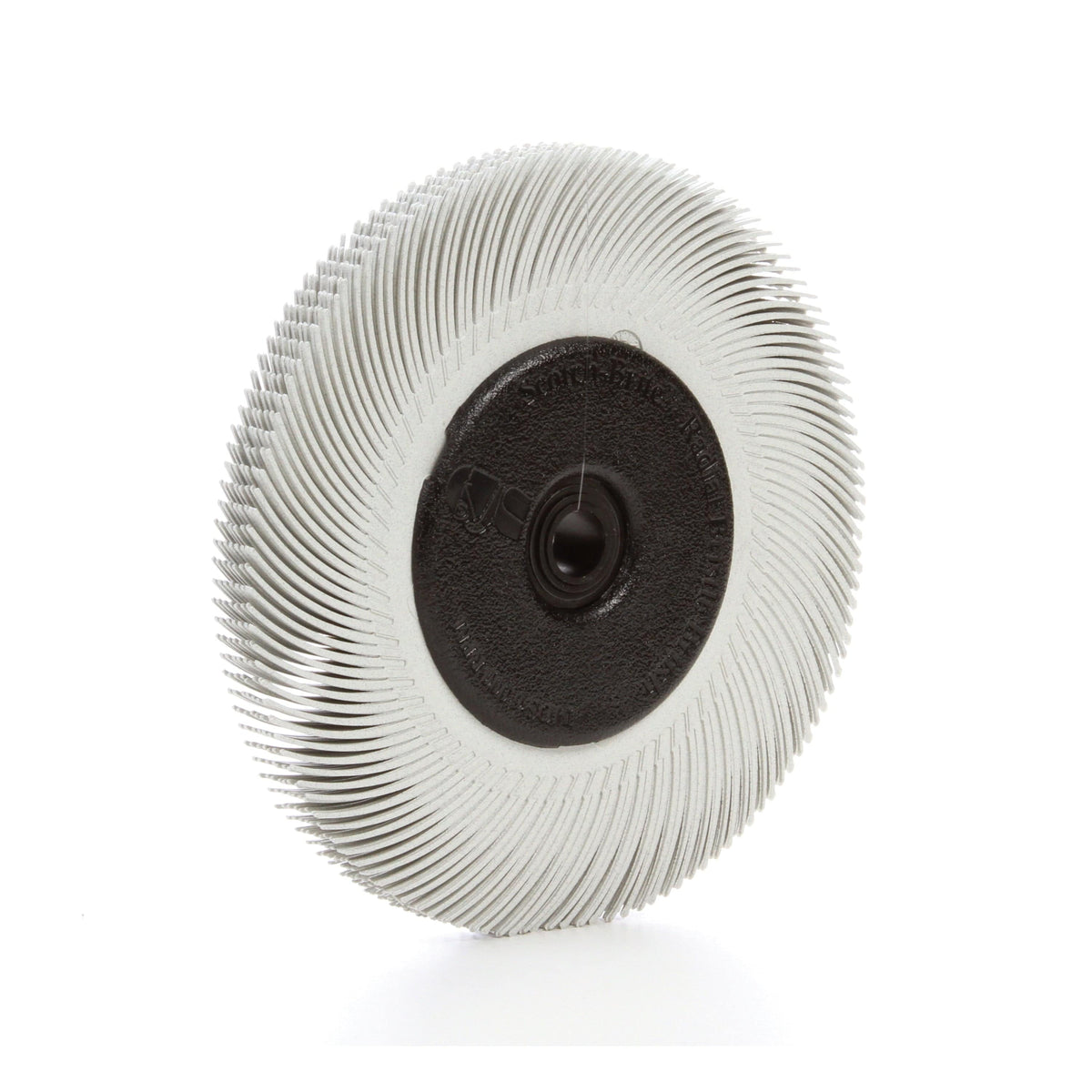 3M Scotch-Brite SB33212 radial bristle brush with 6-inch diameter, 120 grit, and adapter for surface cleaning and polishing.
