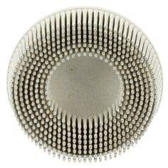 3M Scotch-Brite Roloc Bristle Disc, 3-inch tapered 120 grit, used for surface preparation and grinding on metal surfaces.