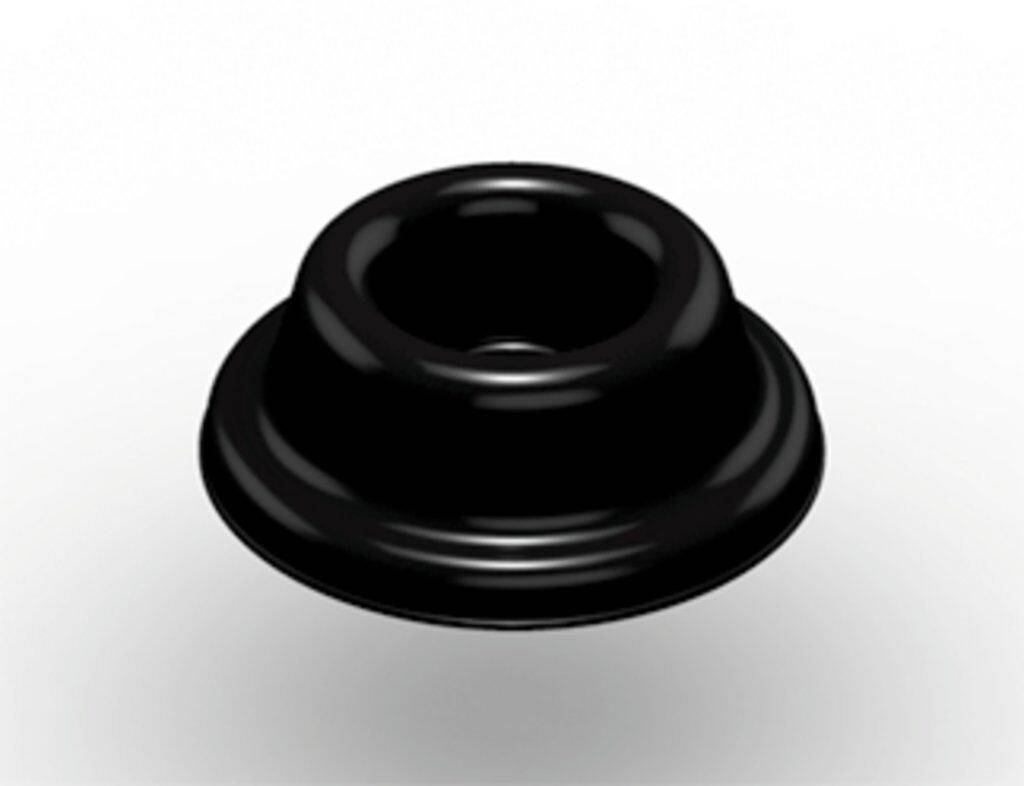 Black 3M Bumpon SJ5532-BLK protective bumpers showing rounded rubber surface and adhesive backing for cushioning and protection.