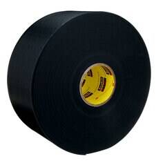 Black 3M Bumpon SJ6016-4.5x36A20FL resilient rollstock adhesive bumpers on a roll, used for cushioning and vibration absorption.