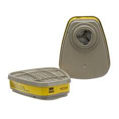 3M 6003 cartridge filters for organic vapour and acid gas, shown with attached filter cartridge for respiratory protection.