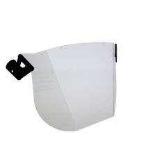 3M Peltor V2C clear polycarbonate faceshield for communication safety, shown on a worker in protective gear.