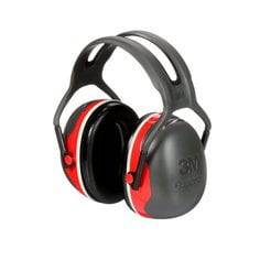 3M Peltor X3A over-the-head communication earmuffs in black and red with adjustable headband for hearing protection.